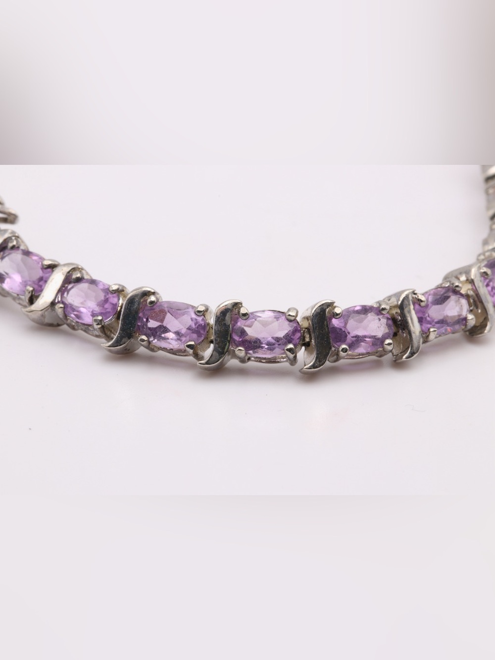 Vintage HAN Thai 925 Sterling Silver Amethyst Tennis Bracelet 7.5" - Picture 10 of 17